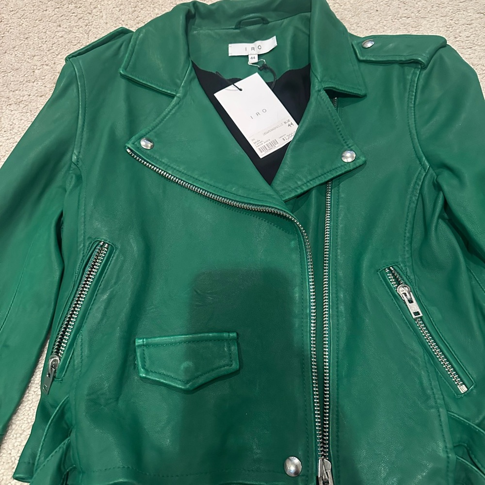New with tags IRO Ashville leather jacket in emerald green size 44 - (Large)